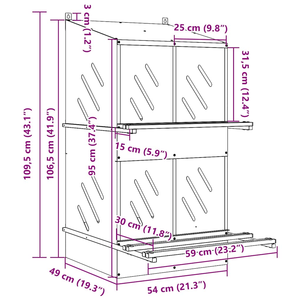 Hühner-Nistkasten mit 4 Fächern Olivgrün Metall