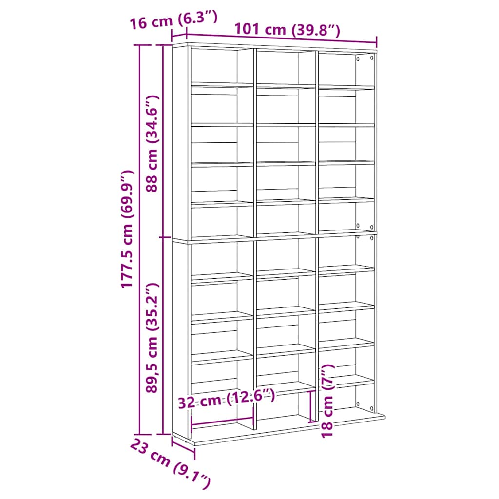 CD Regal Artisan-Eiche 101 x 23 x 177,5 cm Holzwerkstoff