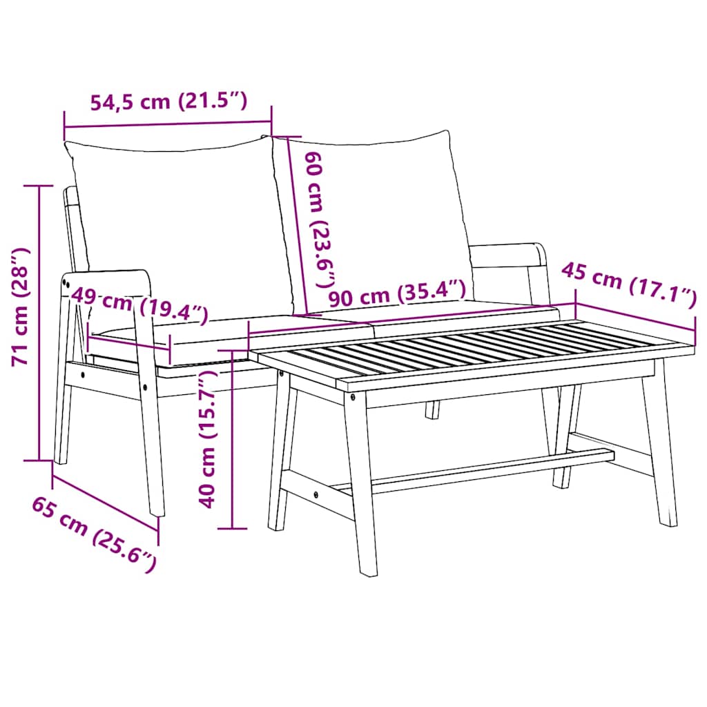 Bistrogarnitur mit Kissen 2 pcs Öl-Natur Massivholz Akazie