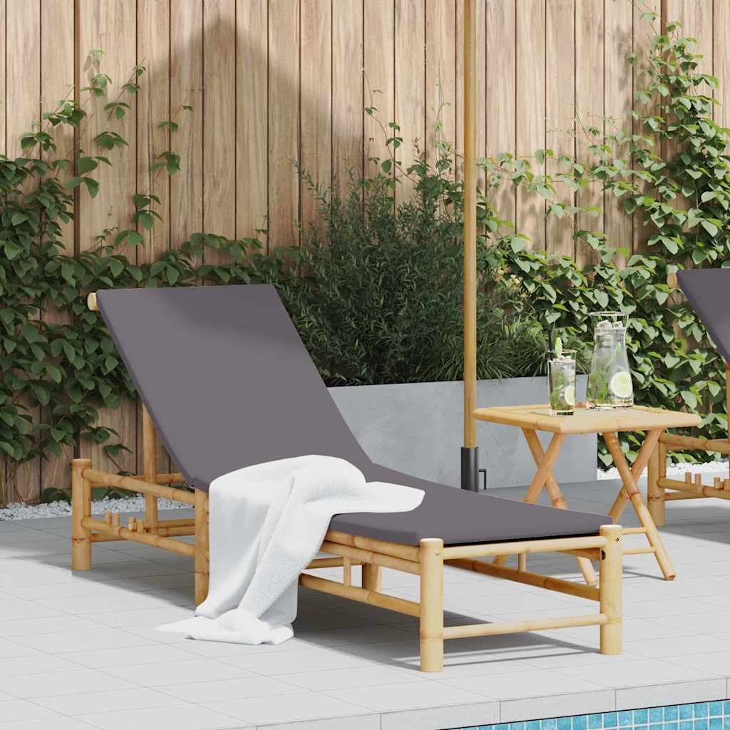 Sonnenliege mit Auflage 55x199x30 cm Bambus