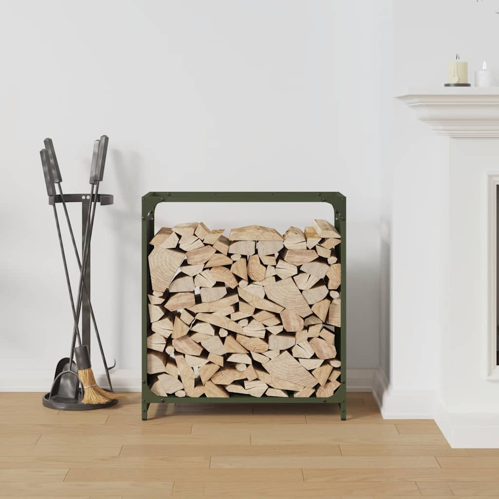 Brennholzregal Olivgrün 60x28x65 cm Kaltgewalzter Stahl