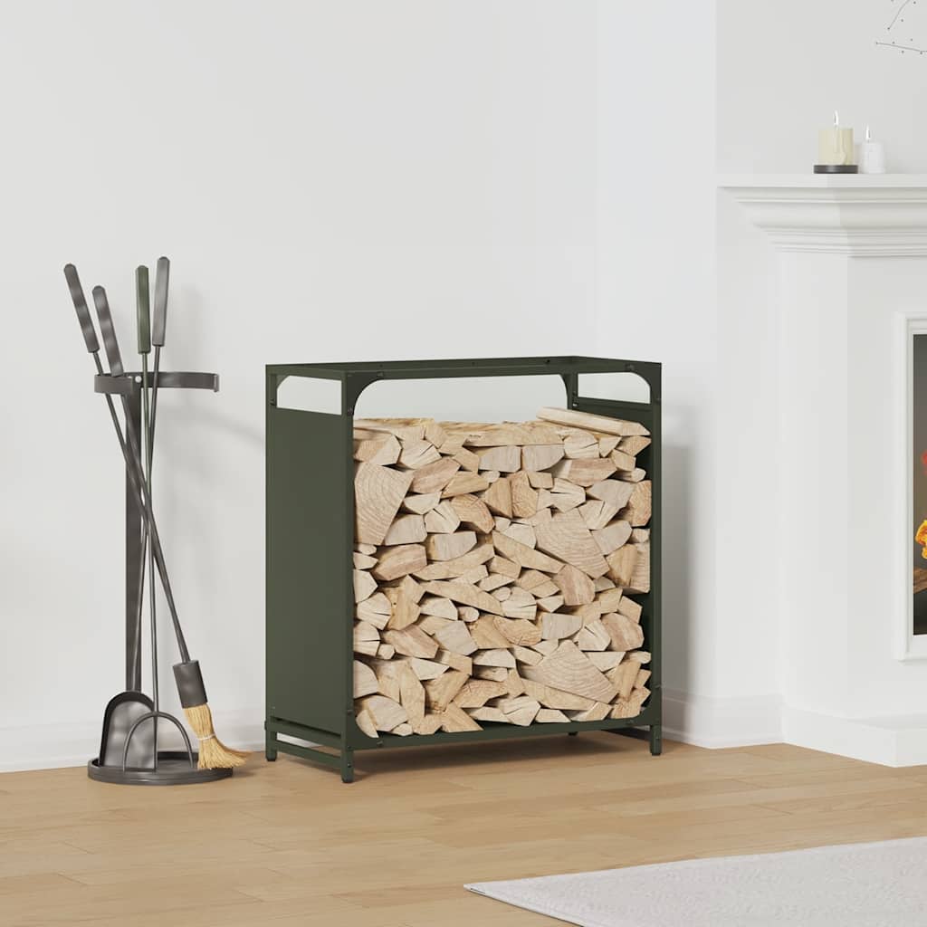 Brennholzregal Olivgrün 60x28x65 cm Kaltgewalzter Stahl