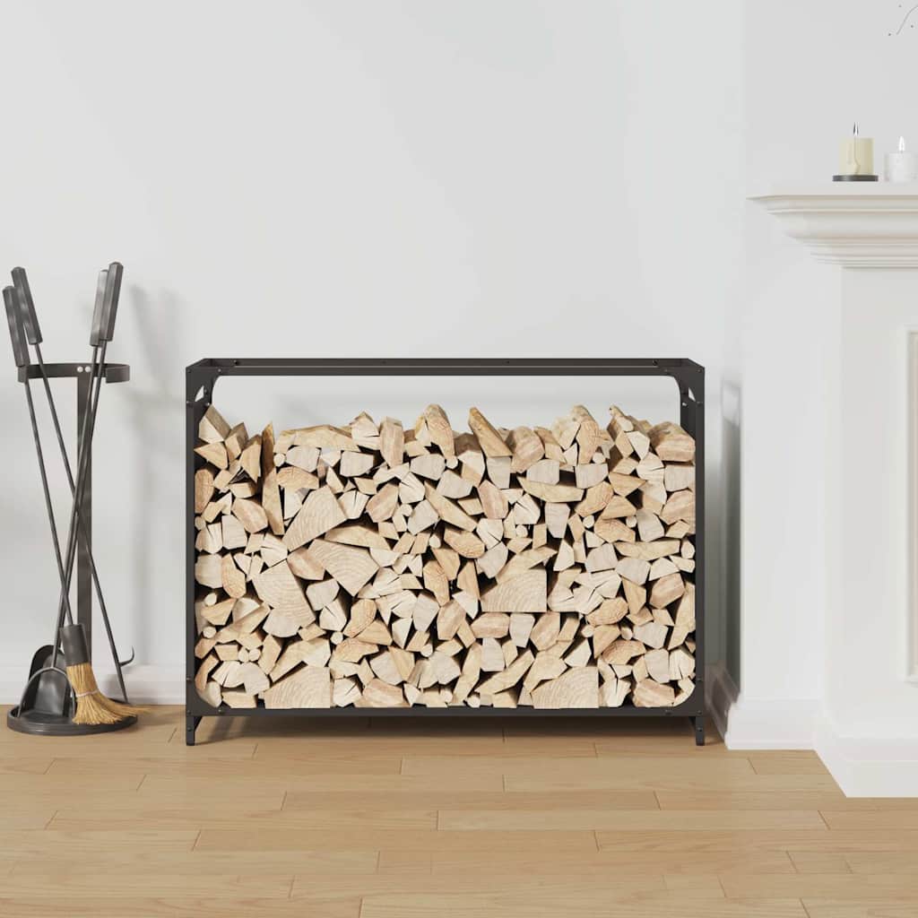 Brennholzregal Schwarz 90x28x65 cm Kaltgewalzter Stahl