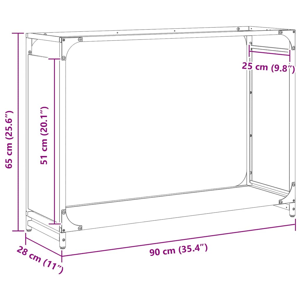 Brennholzregal Schwarz 90x28x65 cm Kaltgewalzter Stahl