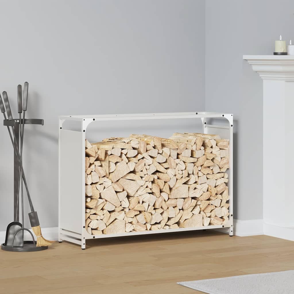 Brennholzregal Weiß 90x28x65 cm Kaltgewalzter Stahl