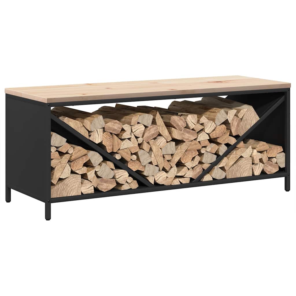Brennholzregal mit Holzplatte Schwarz 100,5x35,5x40 cm