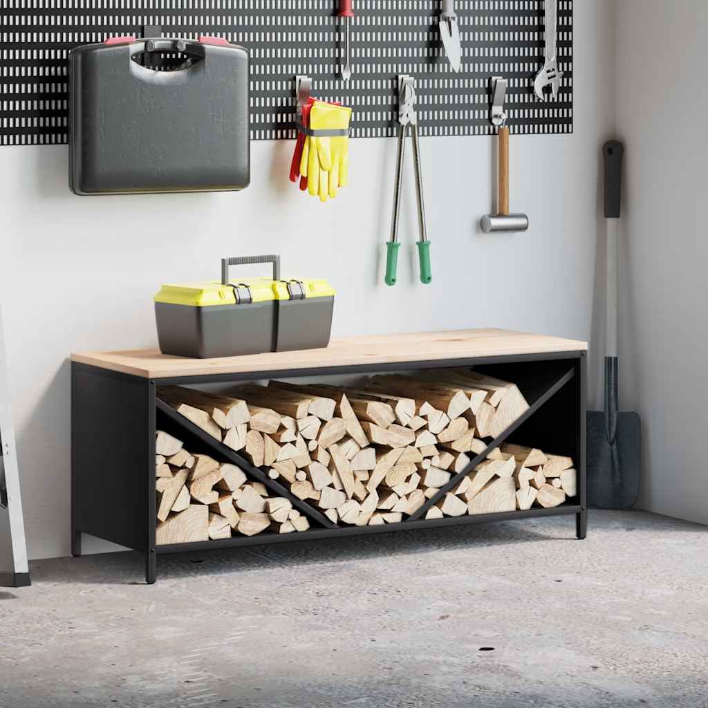 Brennholzregal mit Holzplatte Schwarz 100,5x35,5x40 cm