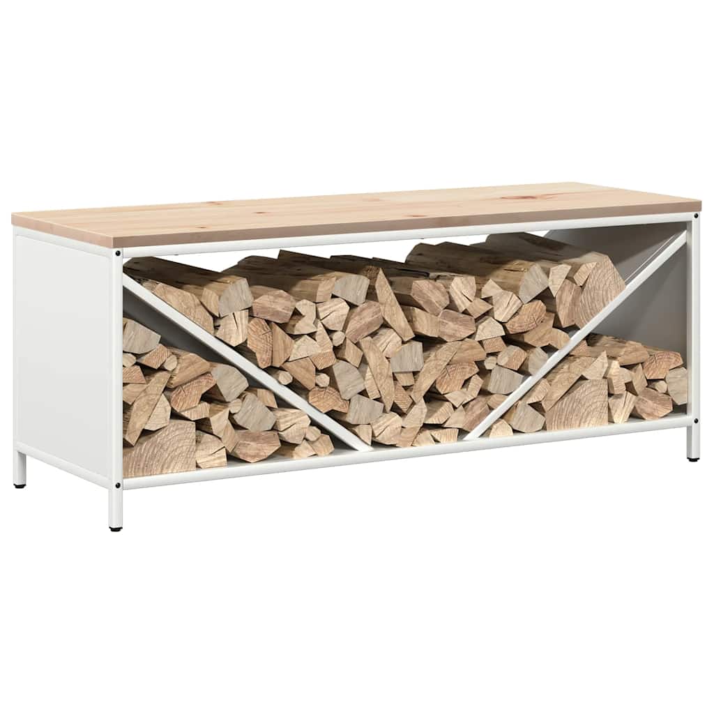 Brennholzregal mit Holzplatte Weiß 100,5x35,5x40 cm