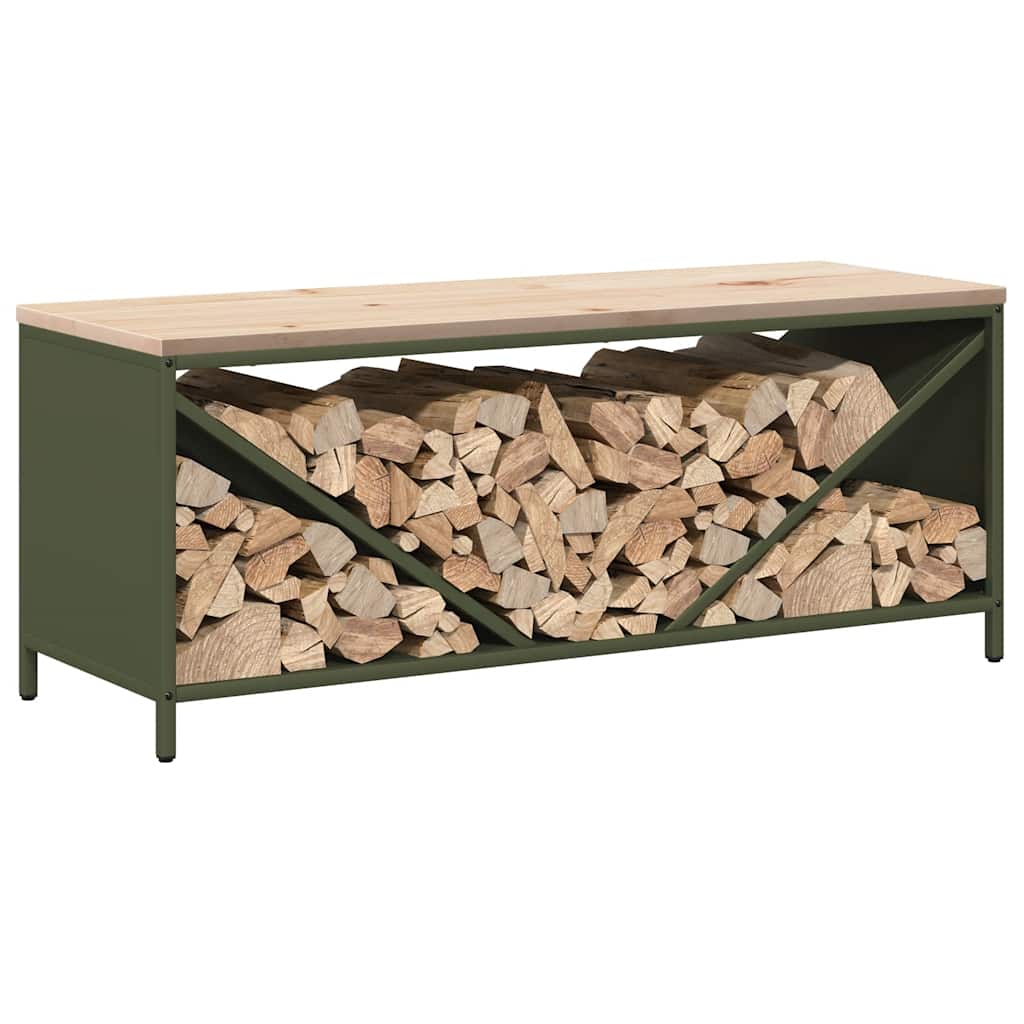 Brennholzregal mit Holzplatte Olivgrün 100,5x35,5x40 cm
