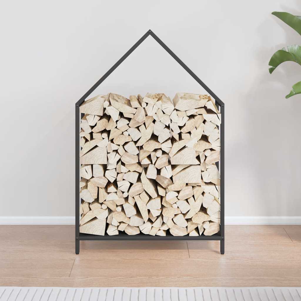 Brennholzregal Schwarz 60x25x90 cm Kaltgewalzter Stahl
