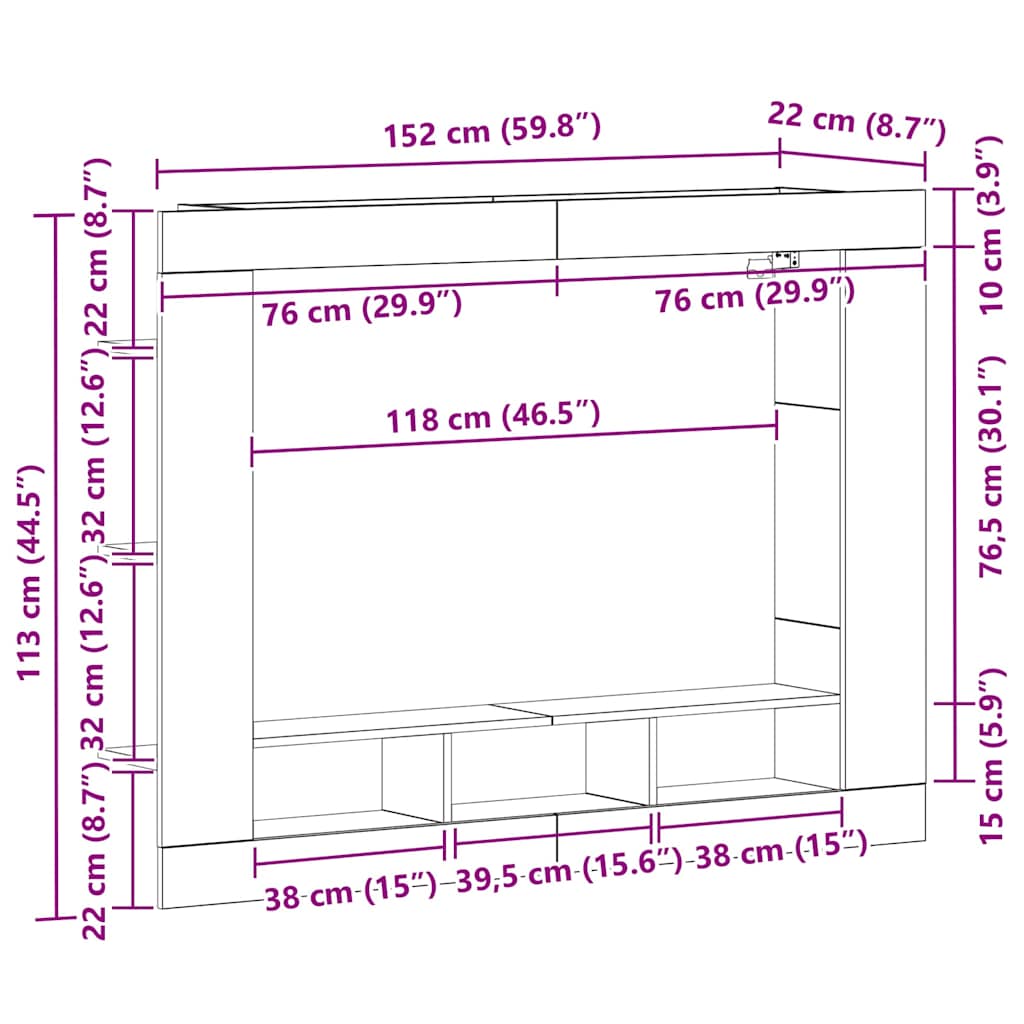 TV-Schränk Wandmontiert Altholz 152 x 22 x 113 cm Holzwerkstoff