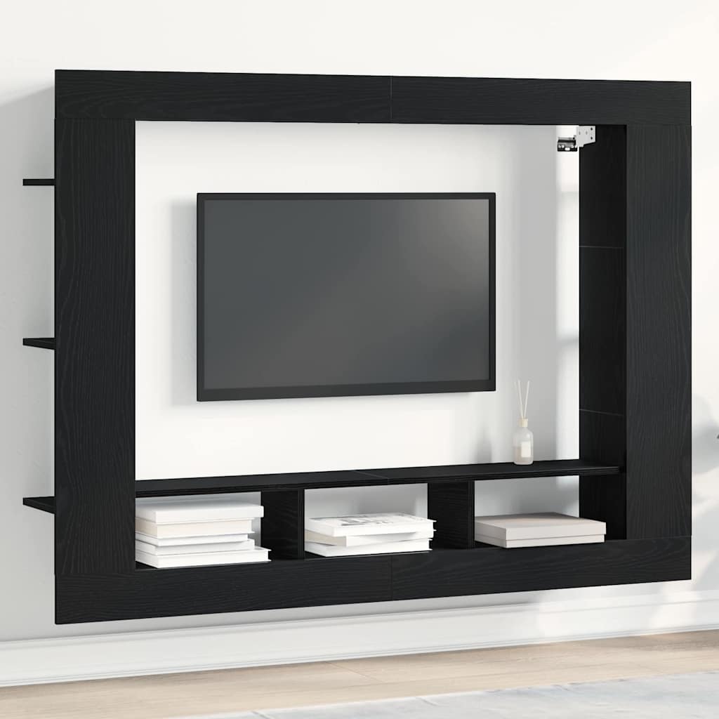 TV-Schränk Schwarz Eichen-Optik 152 x 22 x 113 cm Holzwerkstoff