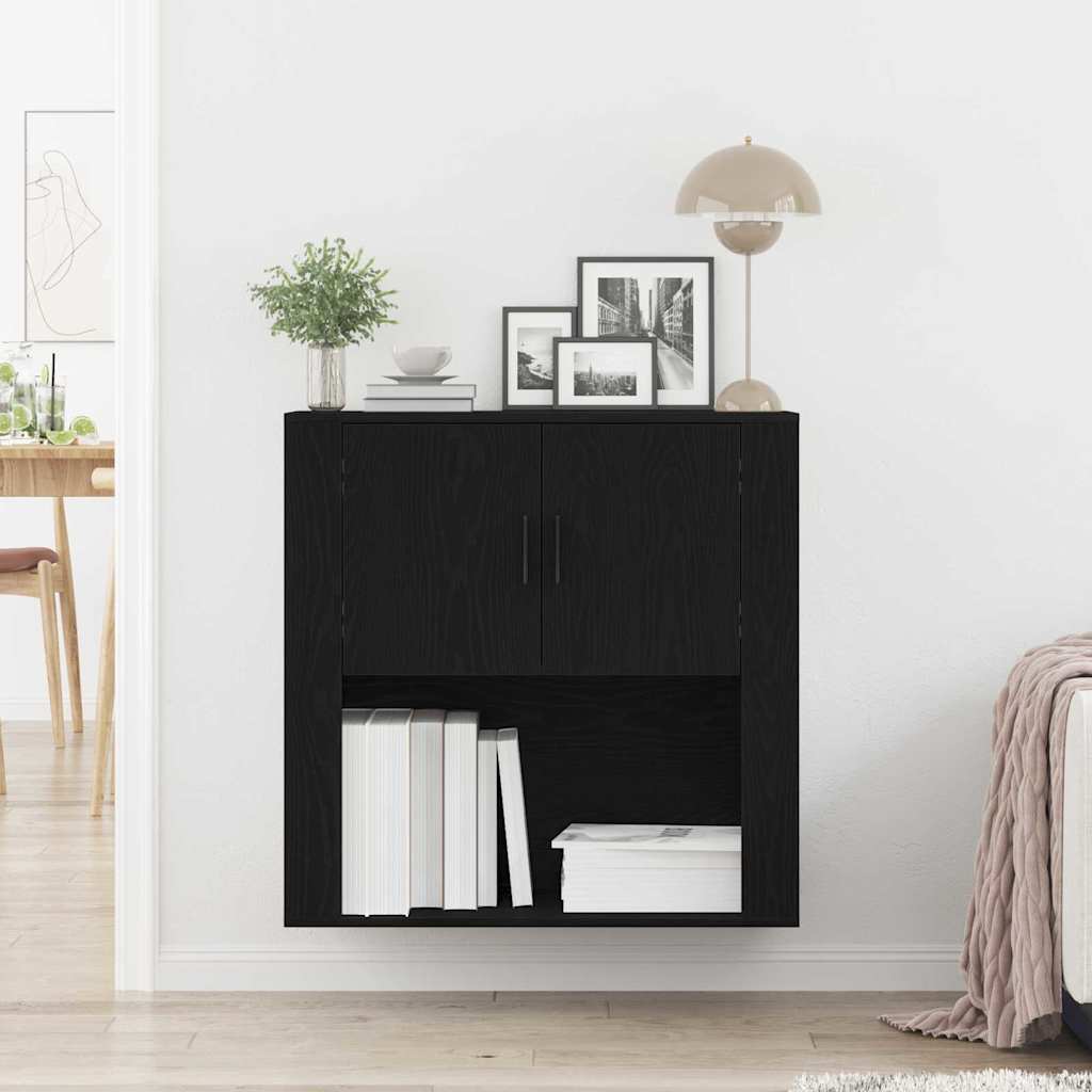 Wandschrank Schwarz Eichen-Optik 80 x 33 x 80 cm Holzwerkstoff