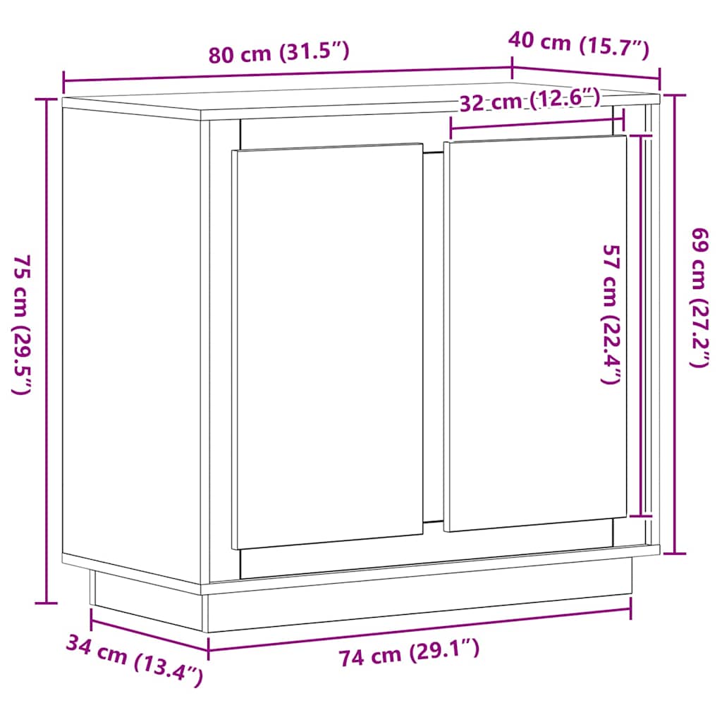 Sideboard Schwarz Eichen-Optik 80 x 40 x 75 cm Holzwerkstoff