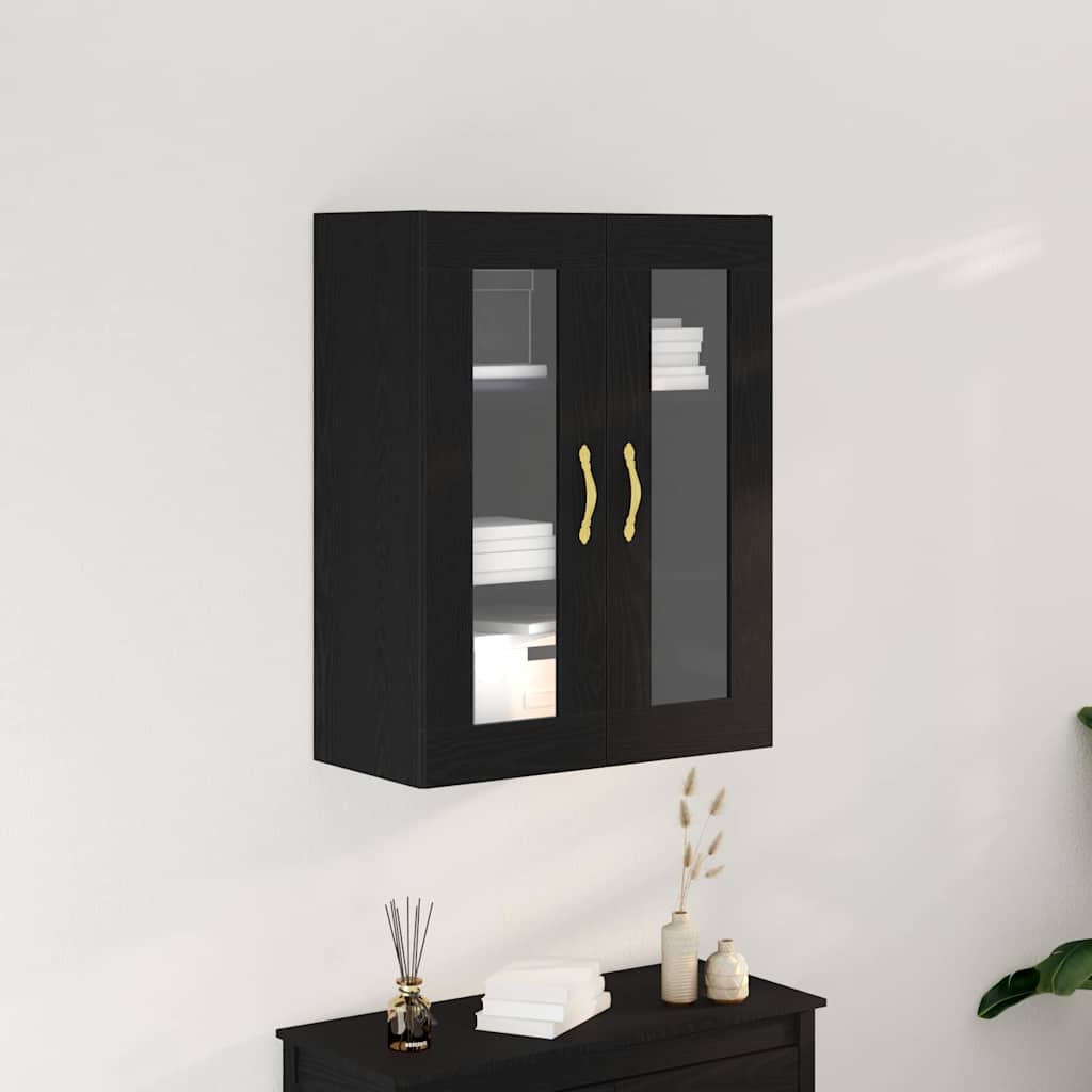 Wandschrank Wandmontiert Schwarz Eichen-Optik 69,5 x 34 x 90 cm