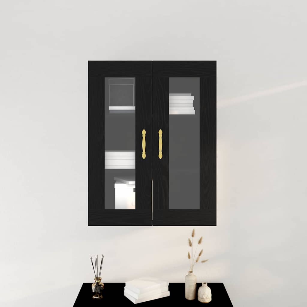 Wandschrank Wandmontiert Schwarz Eichen-Optik 69,5 x 34 x 90 cm