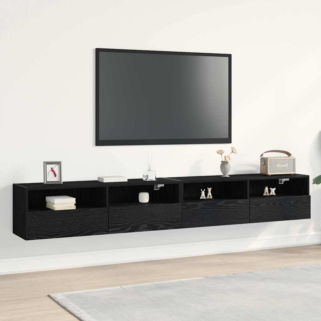 TV-Wandschrank 2 pcs Schwarz Eichen-Optik 100 x 30 x 30 cm