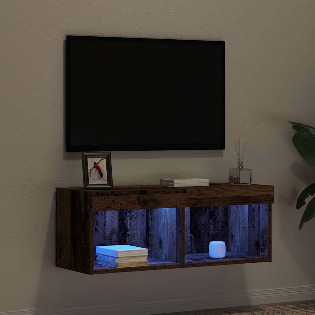 TV-Schrankset mit LED Altholz 80 x 30 x 30 cm Holzwerkstoff