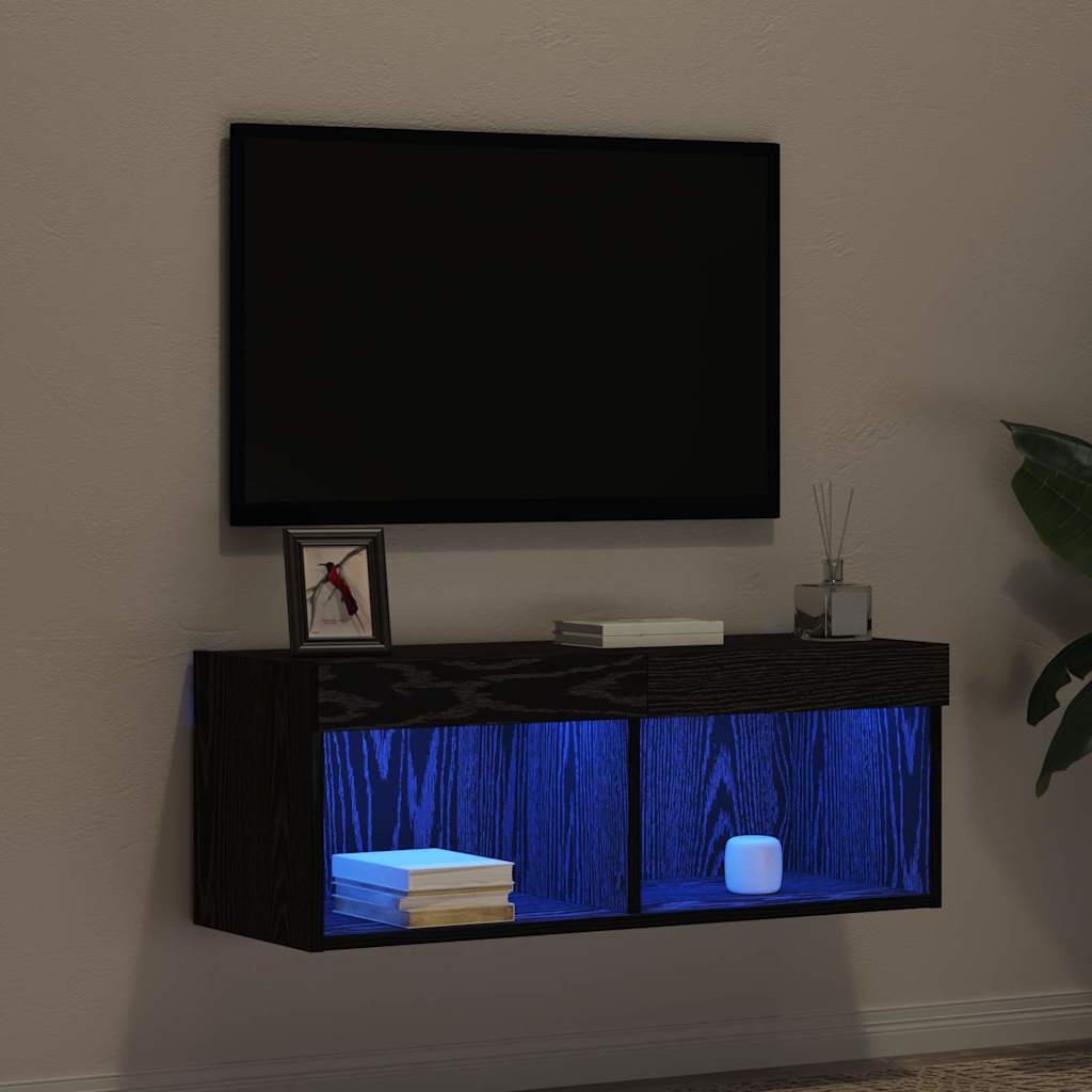 TV-Schrankset mit LED Schwarz Eichen-Optik 80 x 30 x 30 cm