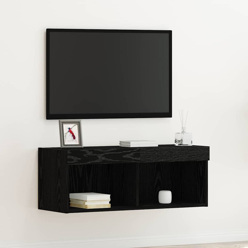 TV-Schrankset mit LED Schwarz Eichen-Optik 80 x 30 x 30 cm