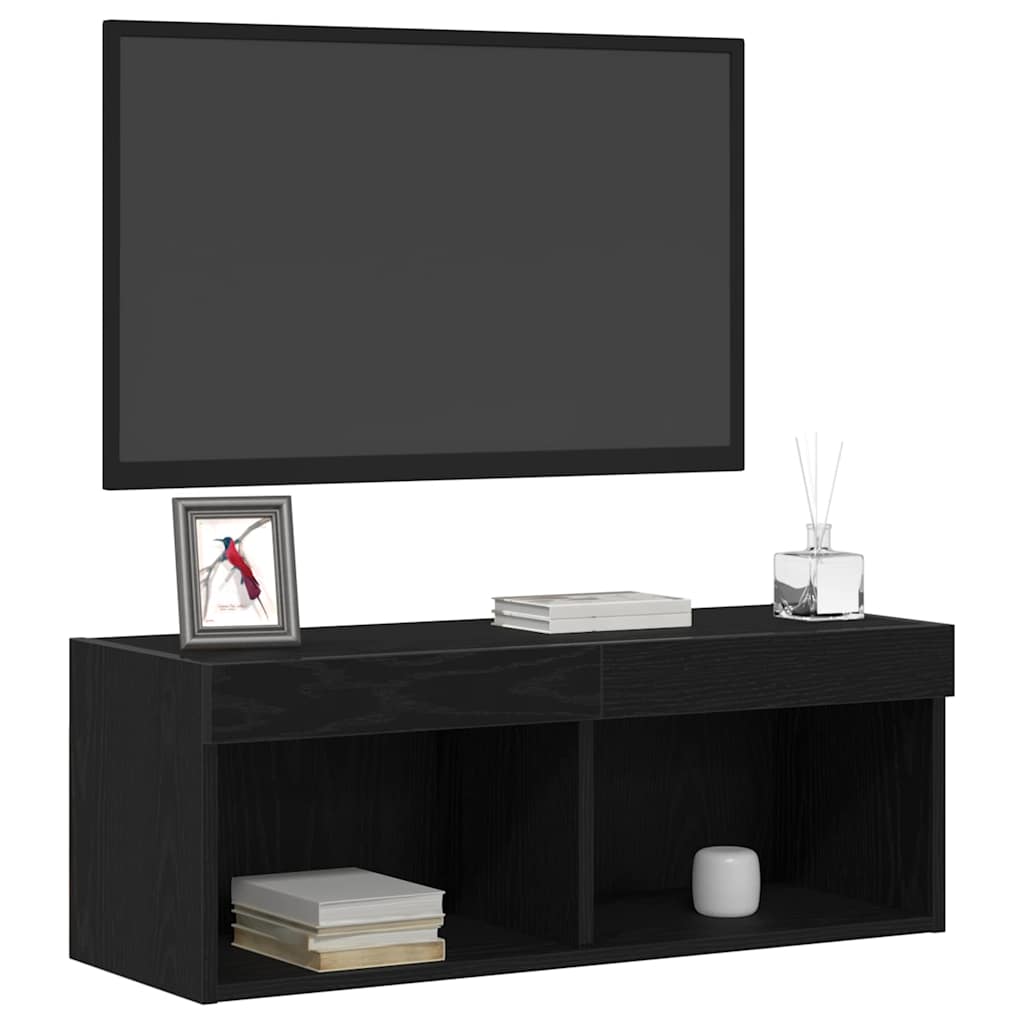 TV-Schrankset mit LED Schwarz Eichen-Optik 80 x 30 x 30 cm