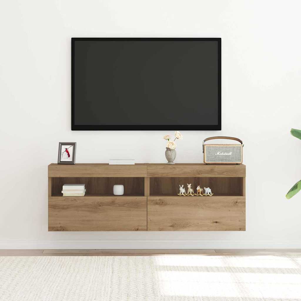 TV-Wandschrank mit LED 2 pcs Artisan-Eiche 60 x 30 x 40 cm