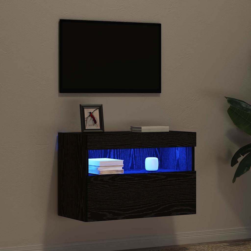 TV-Wandschrank mit LED Schwarz Eichen-Optik 60 x 30 x 40 cm