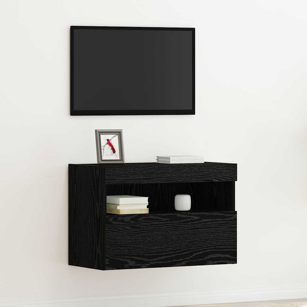 TV-Wandschrank mit LED Schwarz Eichen-Optik 60 x 30 x 40 cm