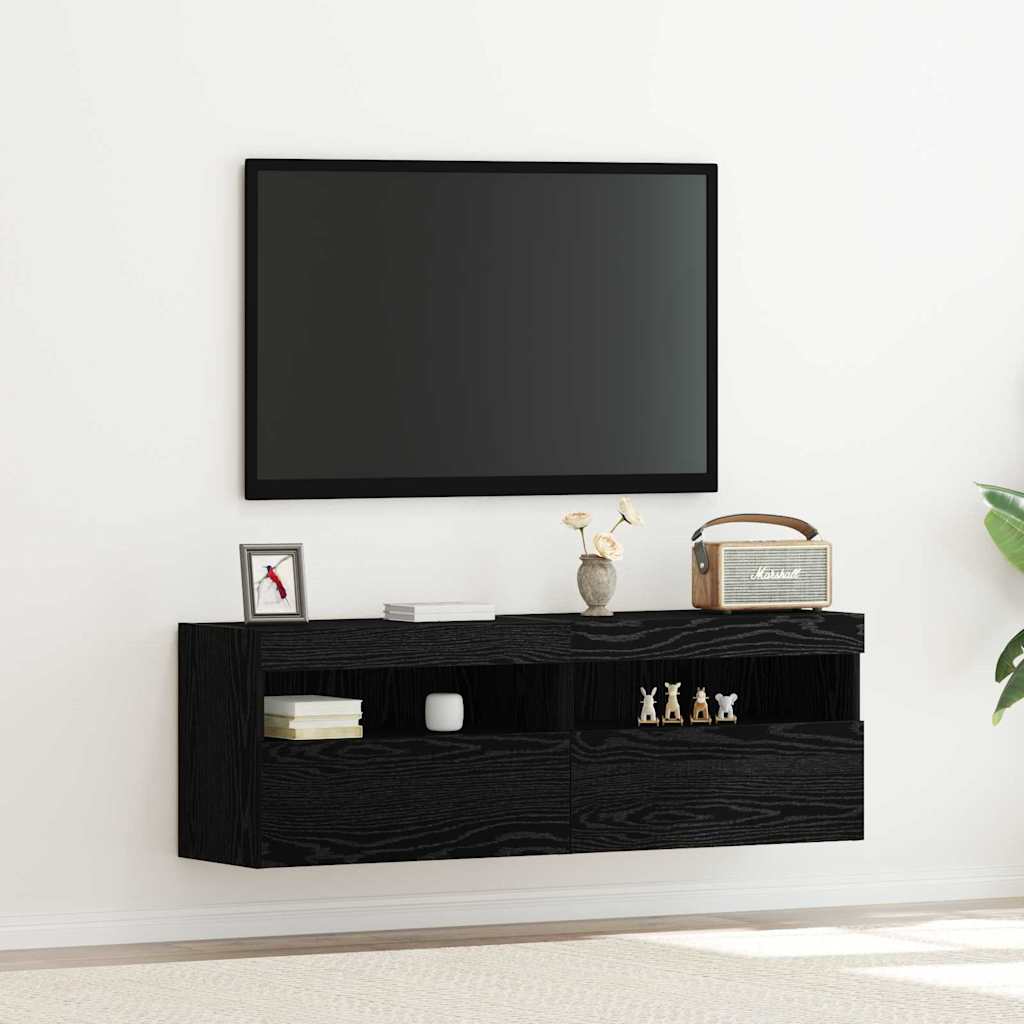 TV-Wandschrank 2 pcs Schwarz Eichen-Optik 60 x 30 x 40 cm