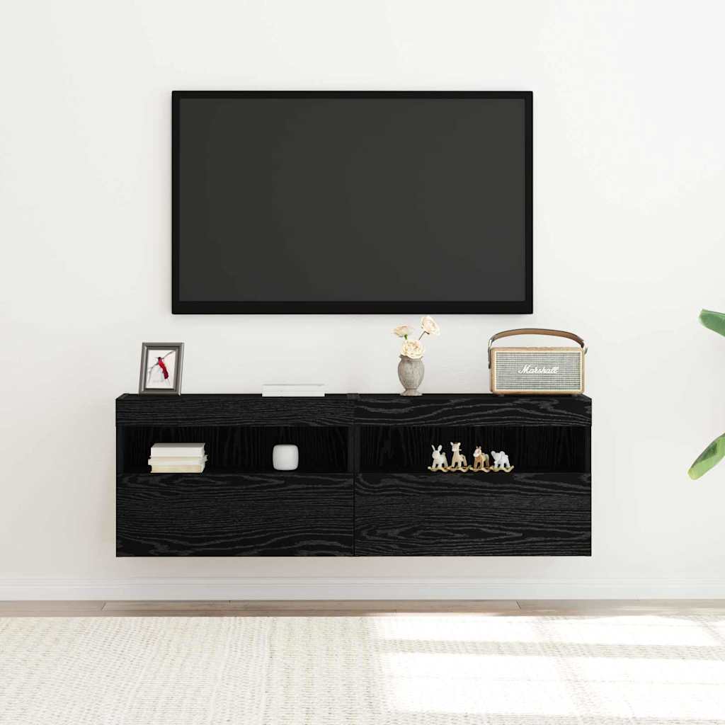 TV-Wandschrank 2 pcs Schwarz Eichen-Optik 60 x 30 x 40 cm