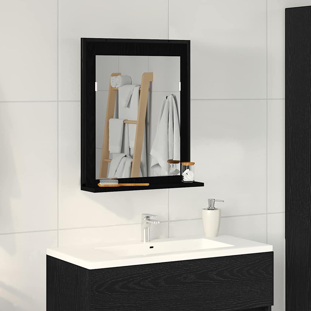Spiegel mit Regal Schwarz Eichen-Optik 50 x 12 x 60 cm