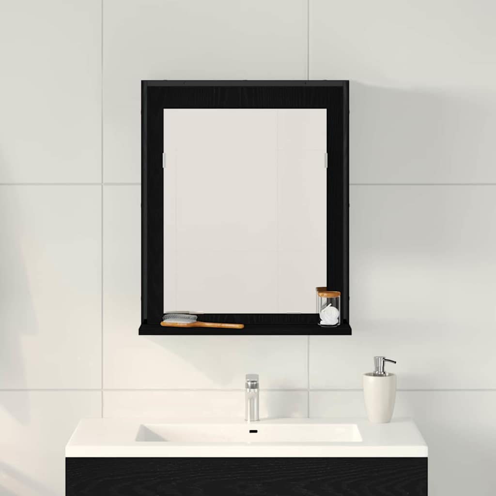 Spiegel mit Regal Schwarz Eichen-Optik 50 x 12 x 60 cm