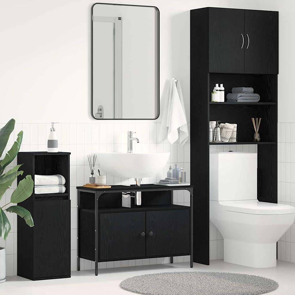 Waschbeckenschrank mit Tür Schwarz Eichen-Optik 80 x 30 x 60 cm