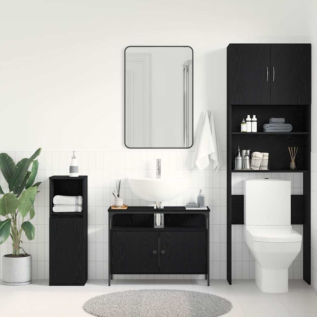 Waschbeckenschrank mit Tür Schwarz Eichen-Optik 80 x 30 x 60 cm