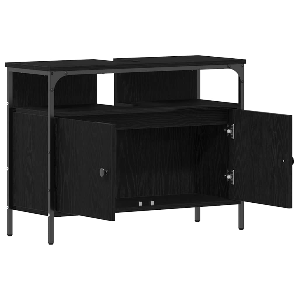 Waschbeckenschrank mit Tür Schwarz Eichen-Optik 80 x 30 x 60 cm
