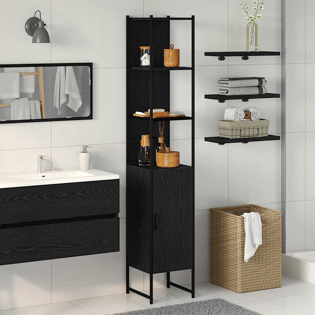 Badezimmerschrank Schwarz Eichen-Optik 33 x 33 x 185,5 cm