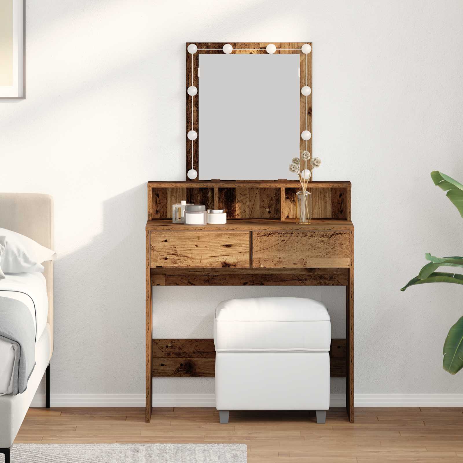 Schminktisch mit Regal Altholz 80 x 41 x 144,5 cm Holzwerkstoff
