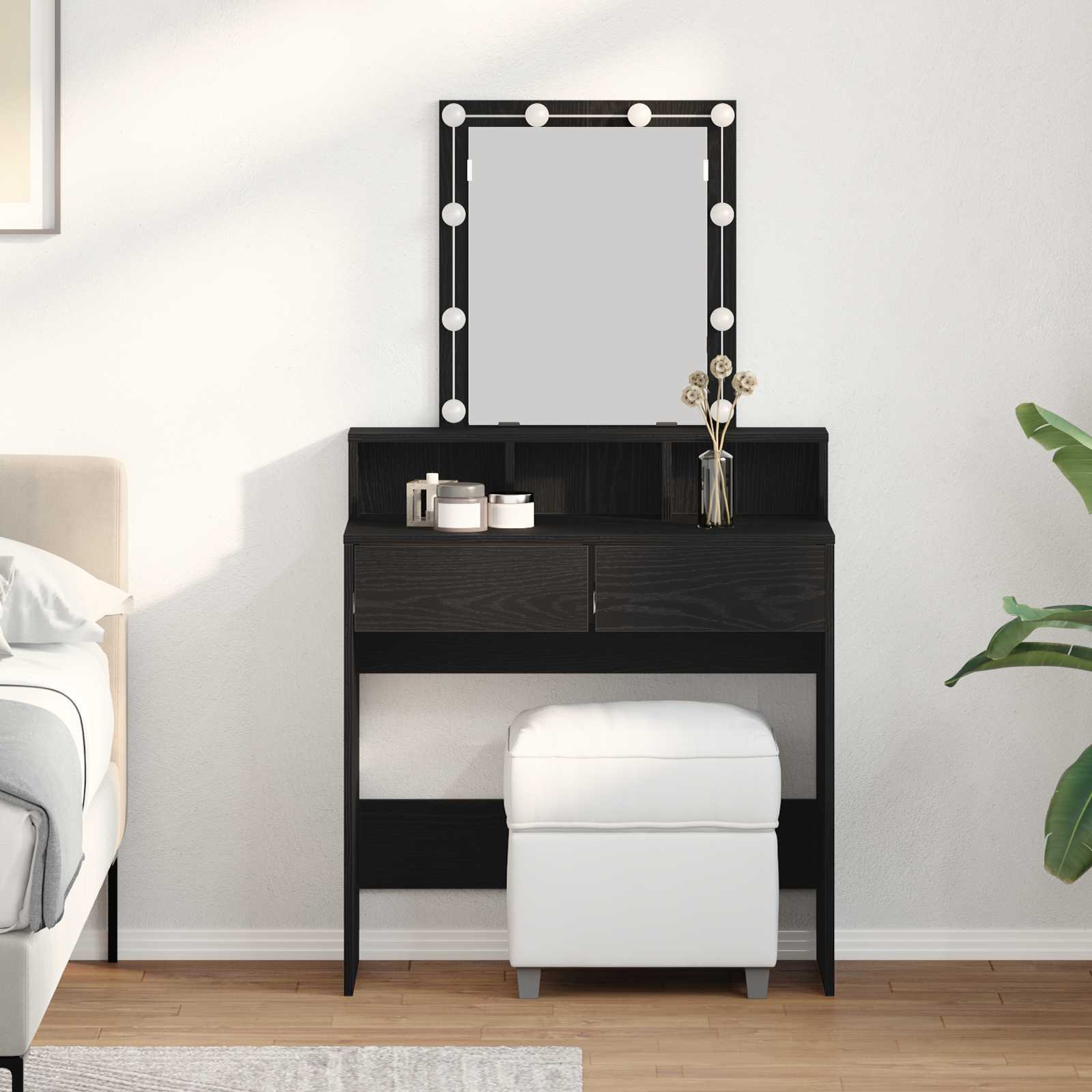 Schminktisch mit Regal Schwarz Eichen-Optik 80 x 41 x 144,5 cm
