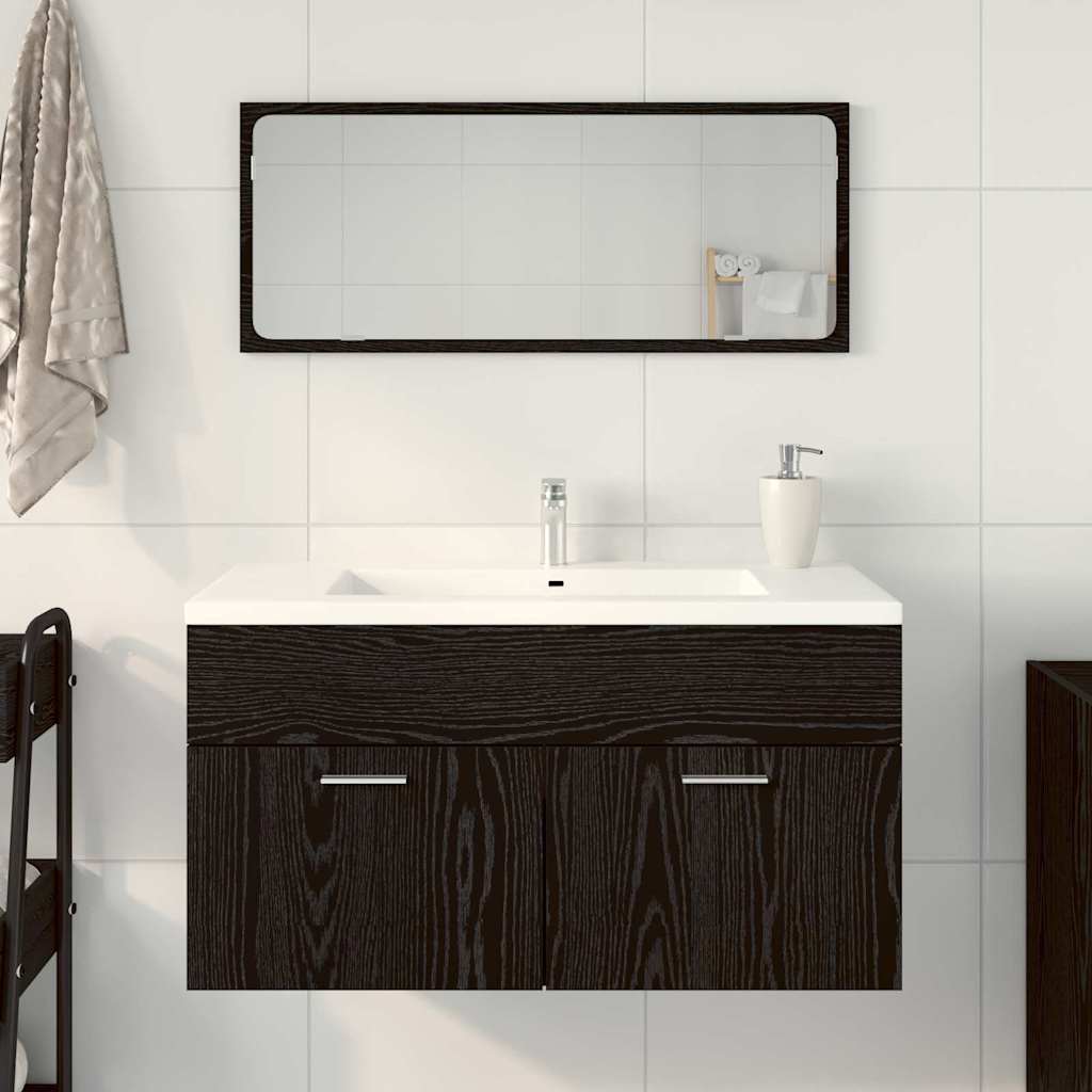 Badezimmermöbel-Set 2 pcs Schwarz Eichen-Optik Holzwerkstoff