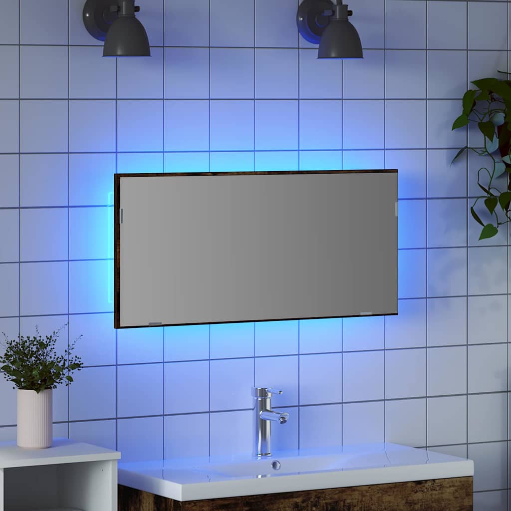 Spiegel Wandmontiert Braun 80 x 37 cm Glas und engineered Holz