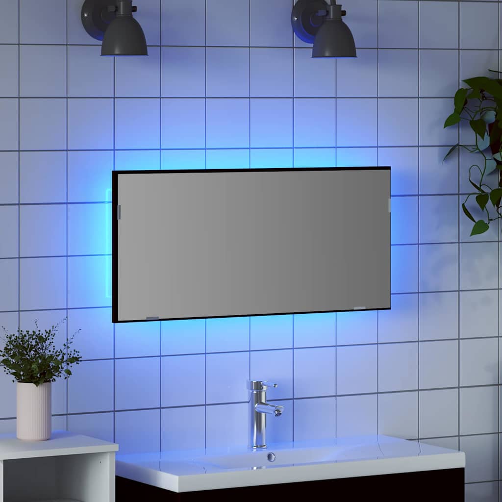 Spiegel mit LED-Lichtleisten Schwarz Eichen-Optik 80 x 37 cm