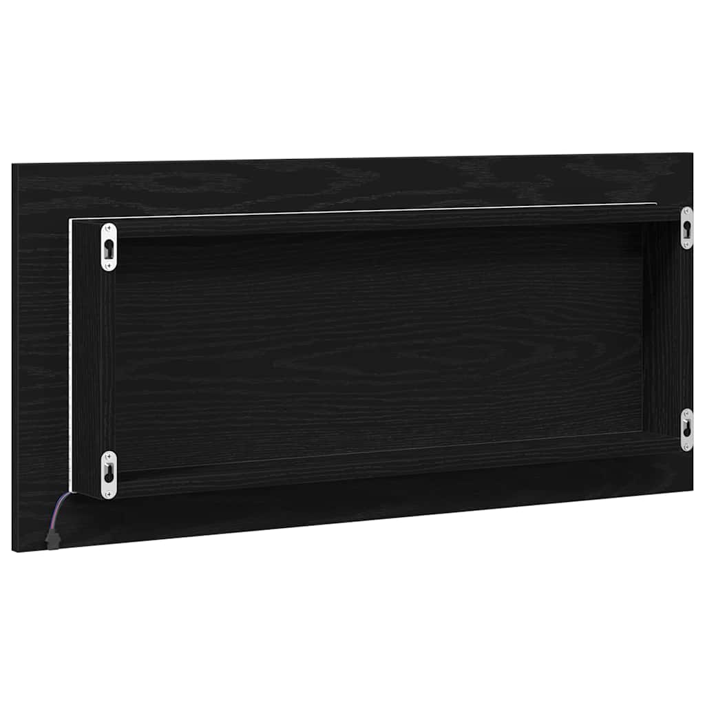 Spiegel mit LED-Lichtleisten Schwarz Eichen-Optik 80 x 37 cm