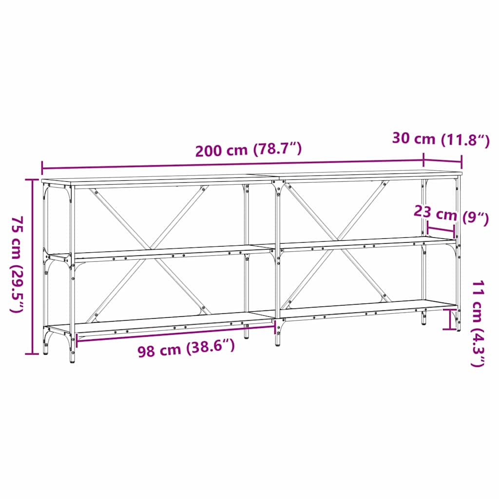 Konsolentisch mit Regal Altholz 200 x 30 x 75 cm Holzwerkstoff
