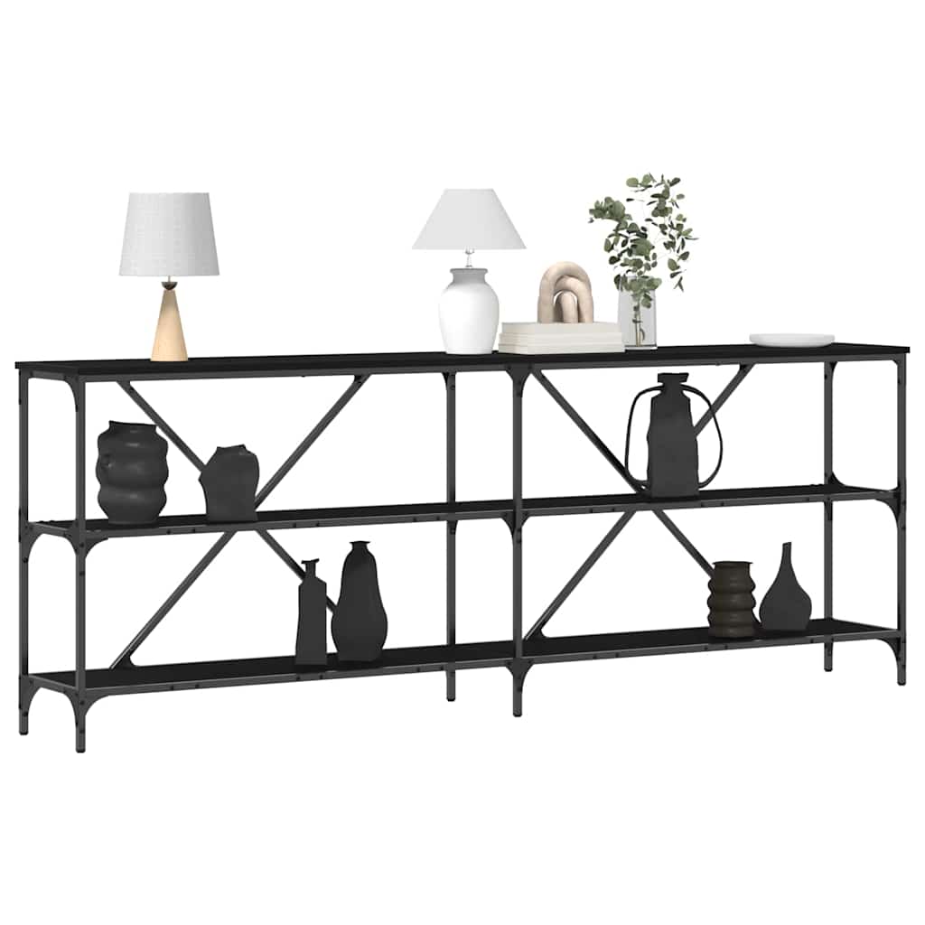Konsolentisch mit Regal Schwarz Eichen-Optik 200 x 30 x 75 cm