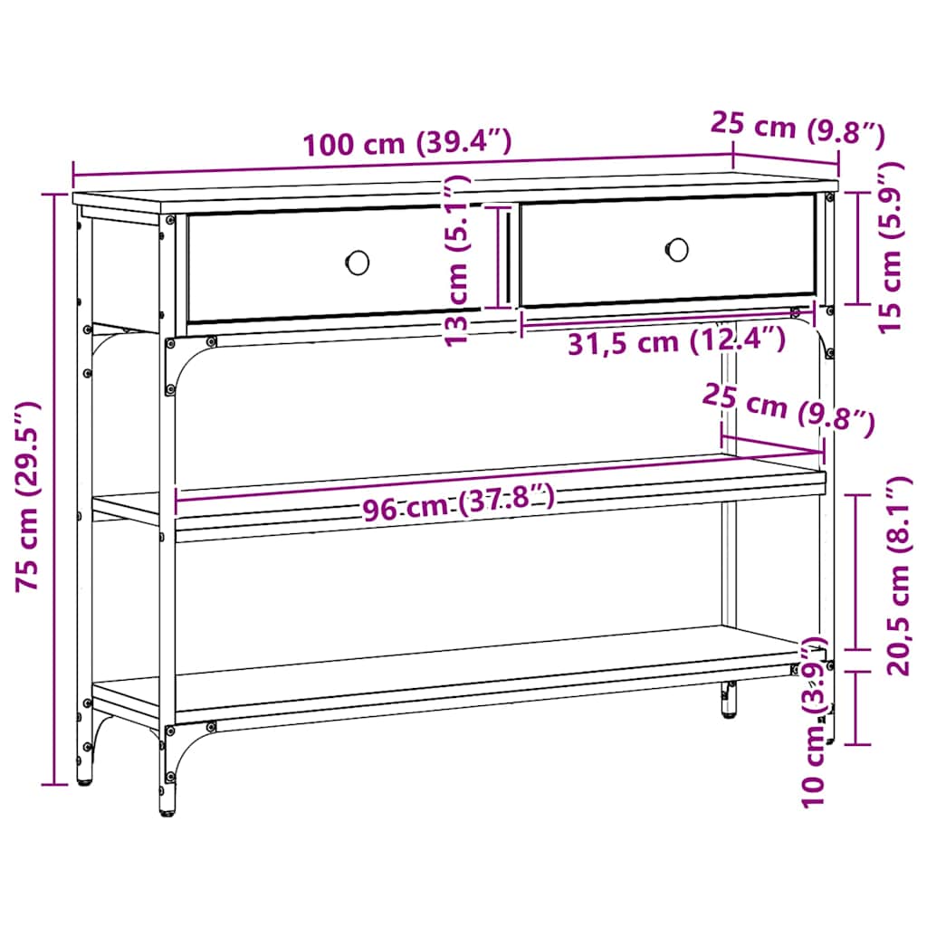 Konsolentisch Artisan-Eiche 100 x 25 x 75 cm Holzwerkstoff