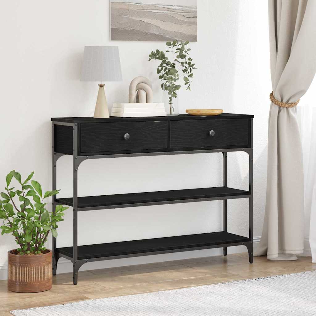 Konsolentisch mit Regal Schwarz Eichen-Optik 100 x 25 x 75 cm
