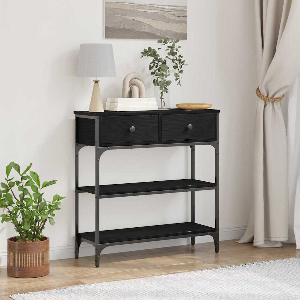 Konsolentisch mit Regal Schwarz Eichen-Optik 72,5 x 25 x 75 cm