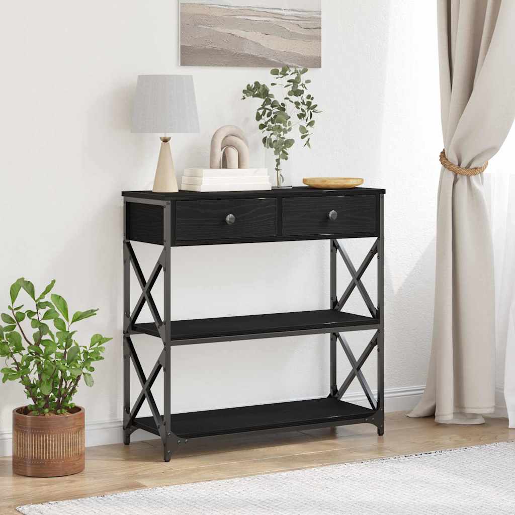Konsole Tisch mit Regal Schwarz Eichen-Optik 75 x 28 x 75 cm