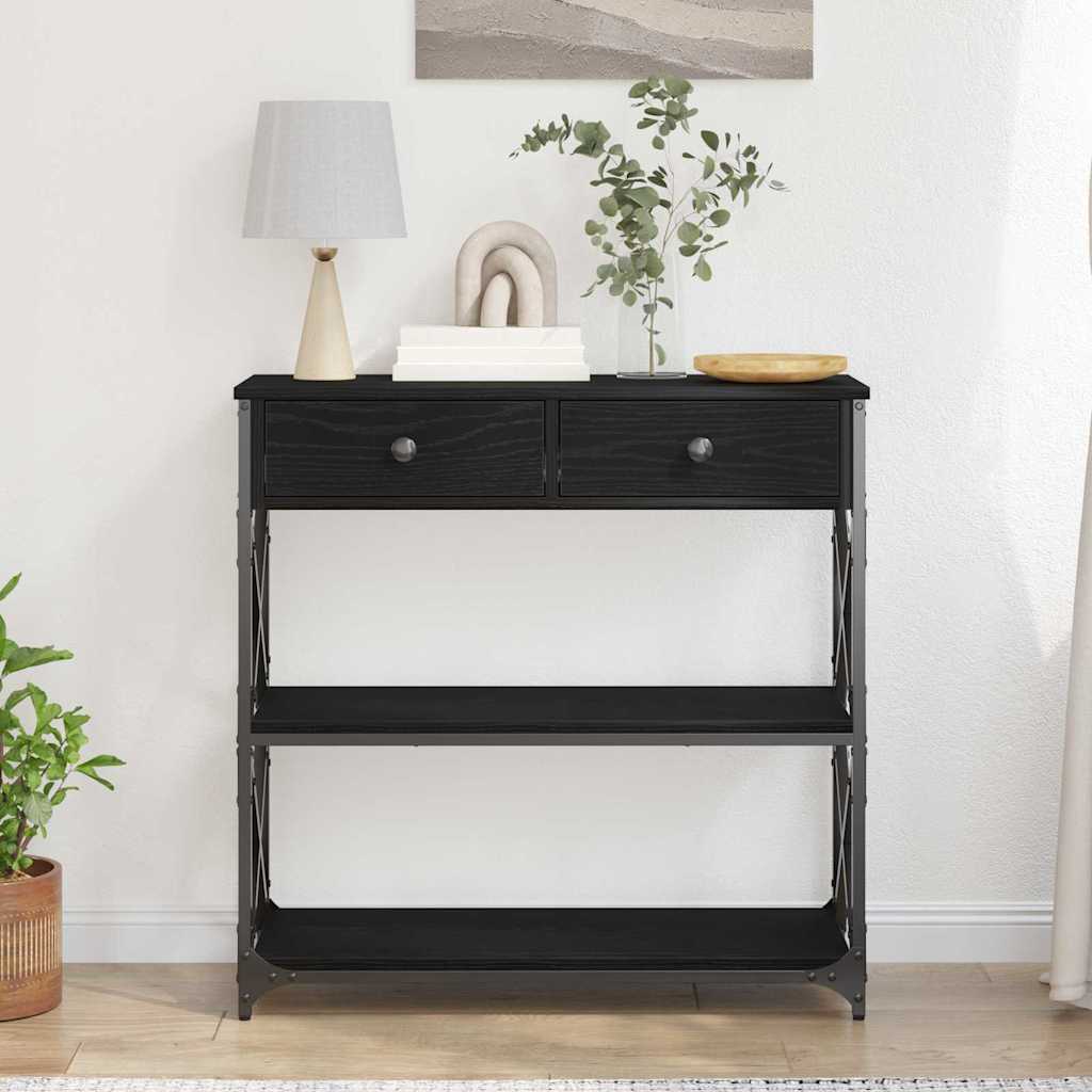 Konsole Tisch mit Regal Schwarz Eichen-Optik 75 x 28 x 75 cm