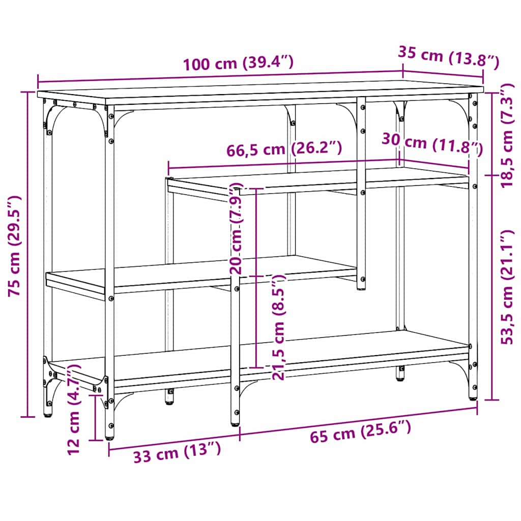 Konsolentisch mit Regal Artisan-Eiche 100 x 35 x 75 cm